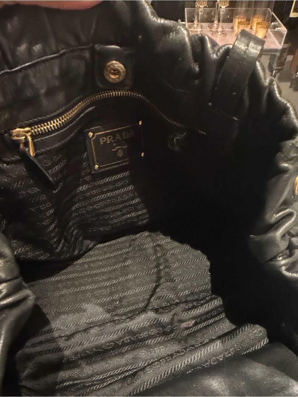 Prada Nero Large Drawstring Leather Tote with Gold Logo - Picture 14 of 16